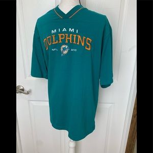 MIAMI DOLPHINS Vintage Mens size Large V-Neck NFL Embroidered Short Sleeve Shirt